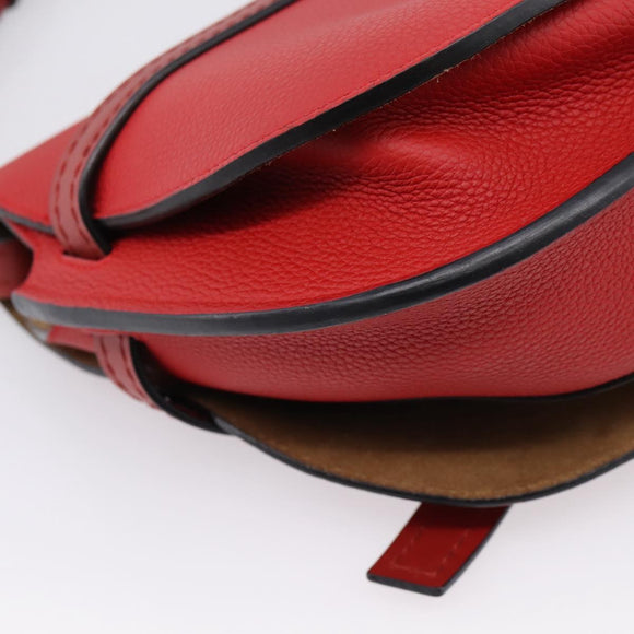 LOEWE Gate Bag Shoulder Bag Leather Red Gold Auth ka6580V