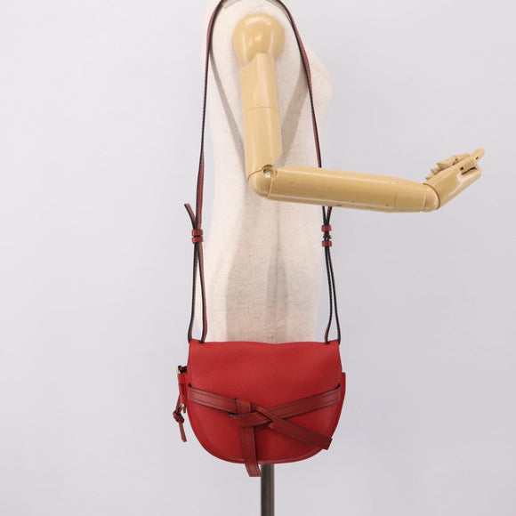 LOEWE Gate Bag Shoulder Bag Leather Red Gold Auth ka6580V