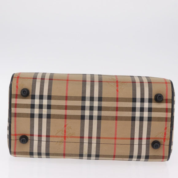 Burberrys Nova Check Boston Bag Canvas Beige Gold Auth ka6582