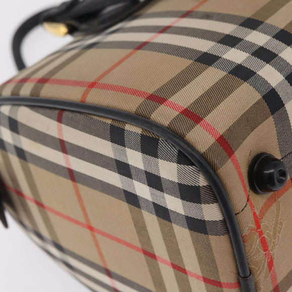 Burberrys Nova Check Boston Bag Canvas Beige Gold Auth ka6582