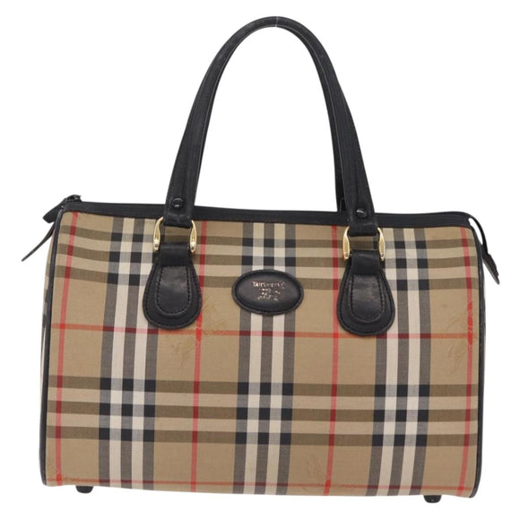 Burberrys Nova Check Boston Bag Canvas Beige Gold Auth ka6582