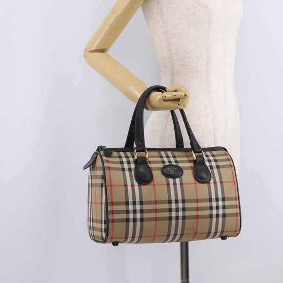 Burberrys Nova Check Boston Bag Canvas Beige Gold Auth ka6582