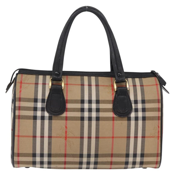 Burberrys Nova Check Boston Bag Canvas Beige Gold Auth ka6582