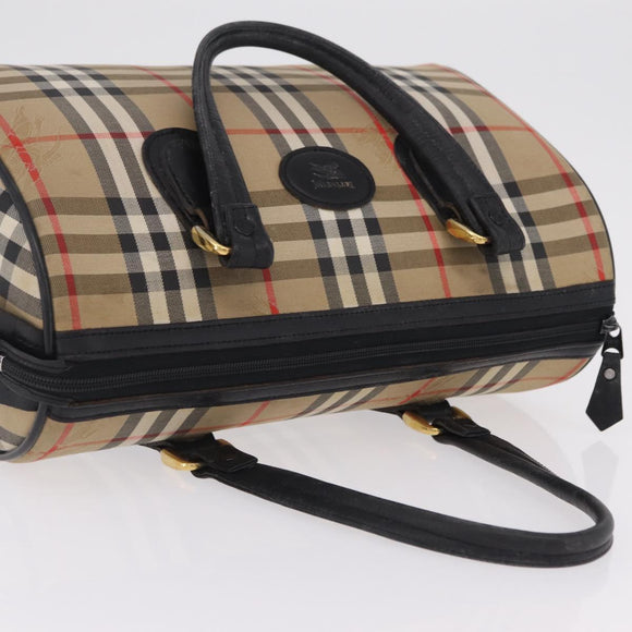Burberrys Nova Check Boston Bag Canvas Beige Gold Auth ka6582