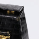 Gianni Versace Croco Embossed Hand Bag Leather Black Gold Auth ka6583-10