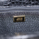 Gianni Versace Croco Embossed Hand Bag Leather Black Gold Auth ka6583-11