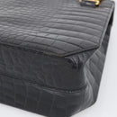 Gianni Versace Croco Embossed Hand Bag Leather Black Gold Auth ka6583-13