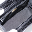 Gianni Versace Croco Embossed Hand Bag Leather Black Gold Auth ka6583-18
