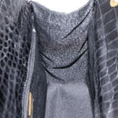 Gianni Versace Croco Embossed Hand Bag Leather Black Gold Auth ka6583-19