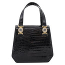 Gianni Versace Croco Embossed Hand Bag Leather Black Gold Auth ka6583-13