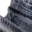 Gianni Versace Croco Embossed Hand Bag Leather Black Gold Auth ka6583-21