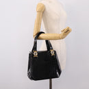 Gianni Versace Croco Embossed Hand Bag Leather Black Gold Auth ka6583-23