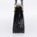 Gianni Versace Croco Embossed Hand Bag Leather Black Gold Auth ka6583-4