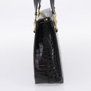 Gianni Versace Croco Embossed Hand Bag Leather Black Gold Auth ka6583-5
