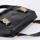 Gianni Versace Croco Embossed Hand Bag Leather Black Gold Auth ka6583-5