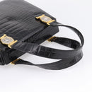 Gianni Versace Croco Embossed Hand Bag Leather Black Gold Auth ka6583-7