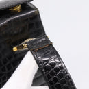 Gianni Versace Croco Embossed Hand Bag Leather Black Gold Auth ka6583-8