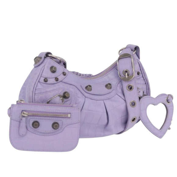 Balenciaga le cagoule Shoulder Bag Leather Purple Silver 671309 Auth ka6589M