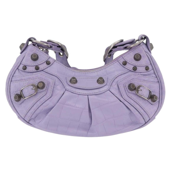 Balenciaga le cagoule Shoulder Bag Leather Purple Silver 671309 Auth ka6589M