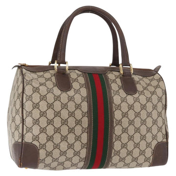 GUCCI GG Supreme Web Sherry Line Hand Bag PVC Beige Gold Auth ka659