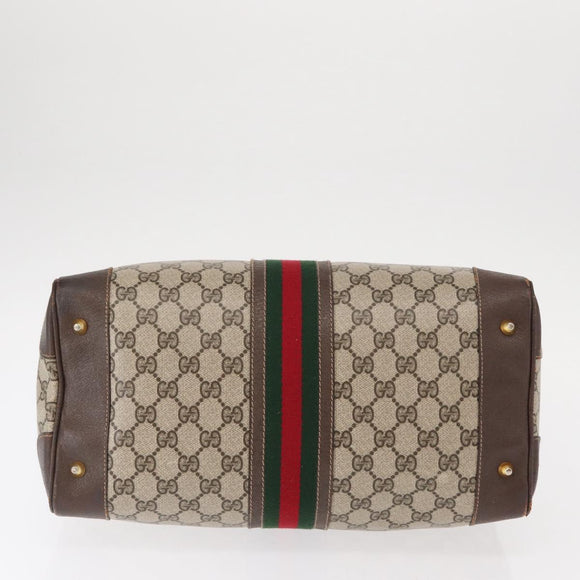 GUCCI GG Supreme Web Sherry Line Hand Bag PVC Beige Gold Auth ka659