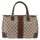 GUCCI GG Supreme Web Sherry Line Hand Bag PVC Beige Gold Auth ka659-2