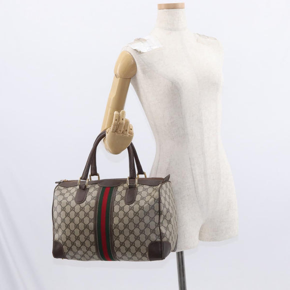 GUCCI GG Supreme Web Sherry Line Hand Bag PVC Beige Gold Auth ka659