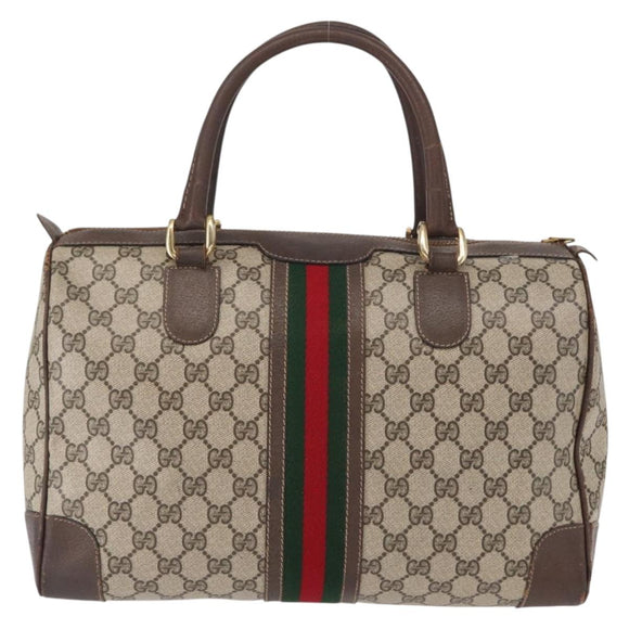 GUCCI GG Supreme Web Sherry Line Hand Bag PVC Beige Gold Auth ka659