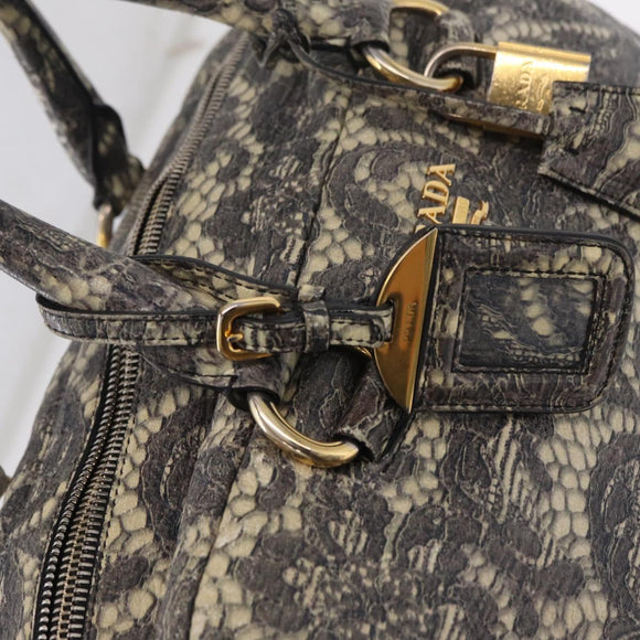 PRADA Hand Bag Leather Gray Gold Auth ka6590V