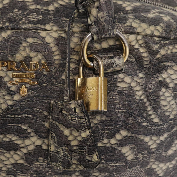 PRADA Hand Bag Leather Gray Gold Auth ka6590V