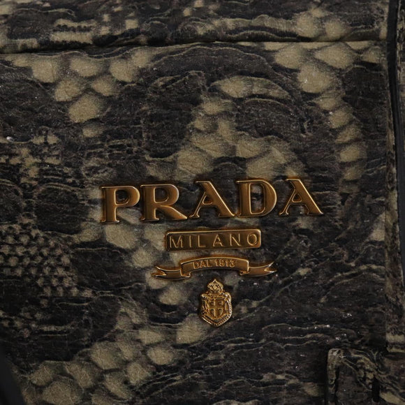PRADA Hand Bag Leather Gray Gold Auth ka6590V