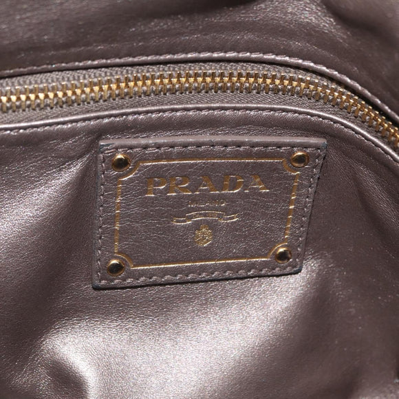 PRADA Hand Bag Leather Gray Gold Auth ka6590V