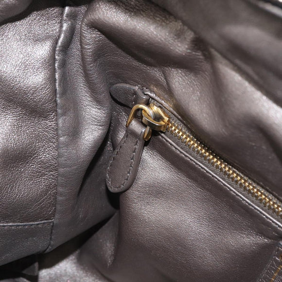 PRADA Hand Bag Leather Gray Gold Auth ka6590V
