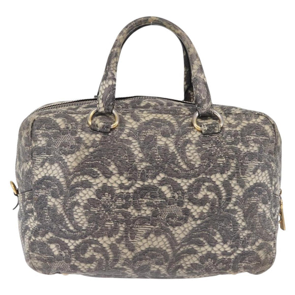 PRADA Hand Bag Leather Gray Gold Auth ka6590V