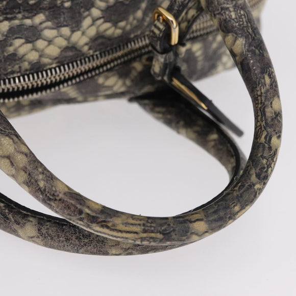 PRADA Hand Bag Leather Gray Gold Auth ka6590V
