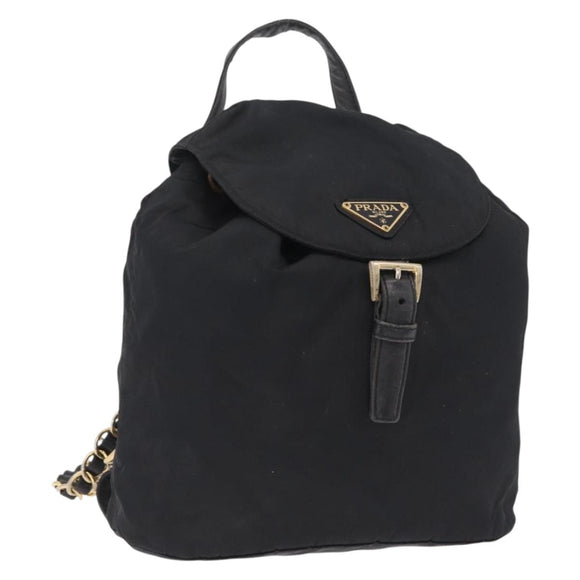 PRADA Backpack Nylon Black Gold Auth ka6591