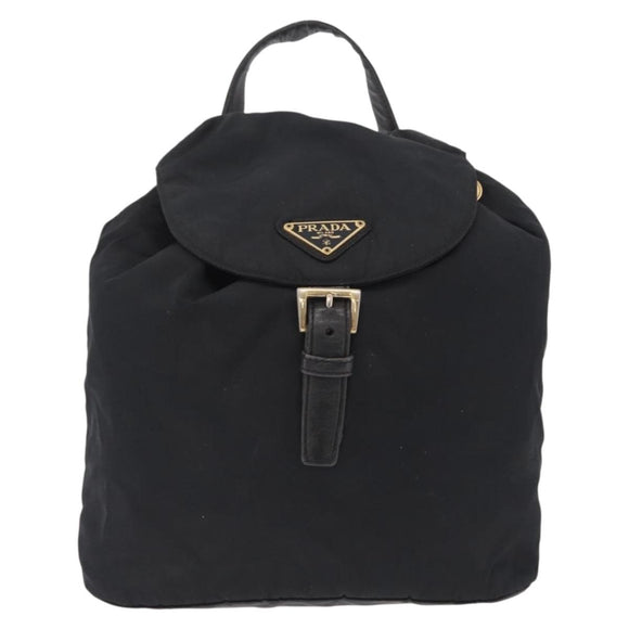 PRADA Backpack Nylon Black Gold Auth ka6591