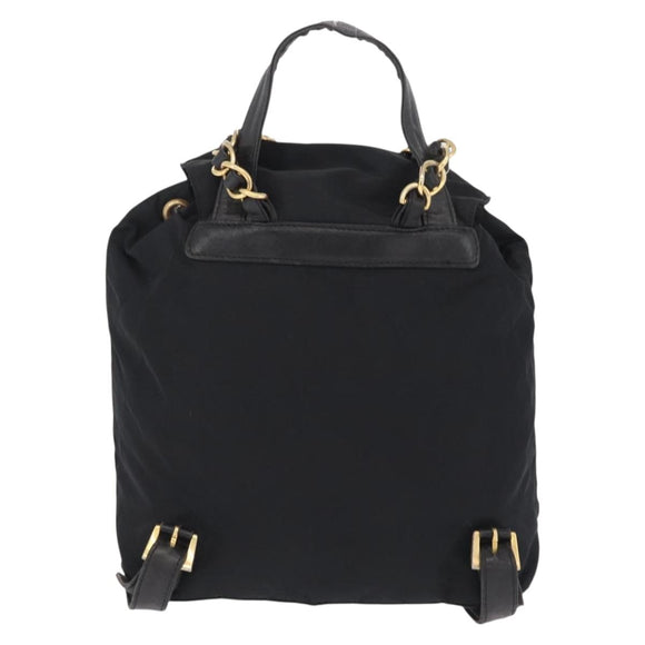PRADA Backpack Nylon Black Gold Auth ka6591