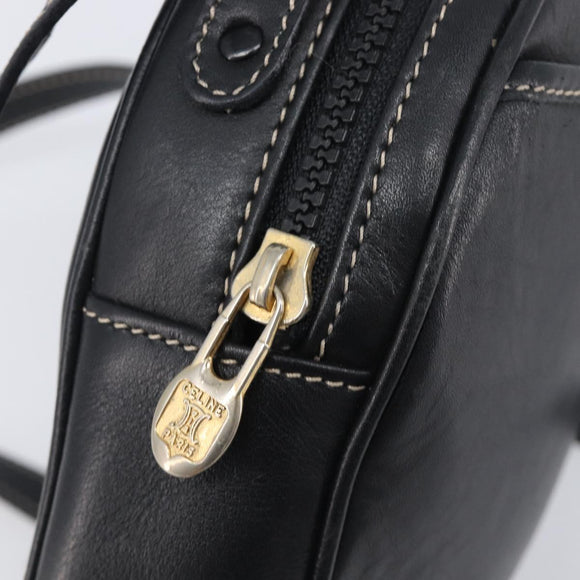 CELINE Shoulder Bag Leather Black Gold Auth ka6592