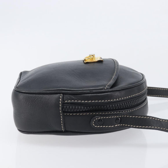 CELINE Shoulder Bag Leather Black Gold Auth ka6592