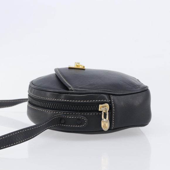CELINE Shoulder Bag Leather Black Gold Auth ka6592