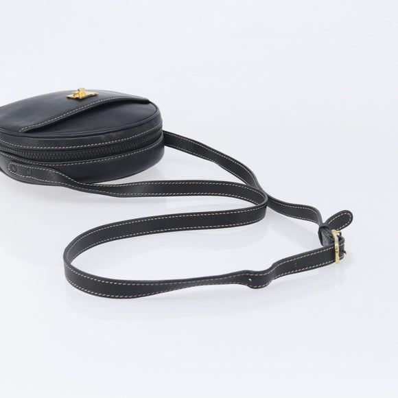 CELINE Shoulder Bag Leather Black Gold Auth ka6592