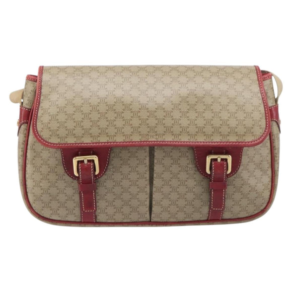 CELINE Macadam Canvas Shoulder Bag PVC Beige Gold Auth ka6594