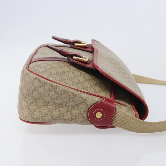 CELINE Macadam Canvas Shoulder Bag PVC Beige Gold Auth ka6594