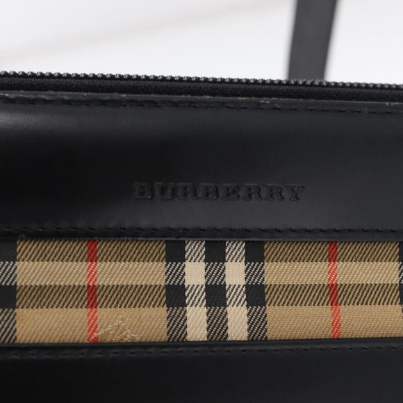 BURBERRY Tote Bag Leather Black Silver Auth ka6595