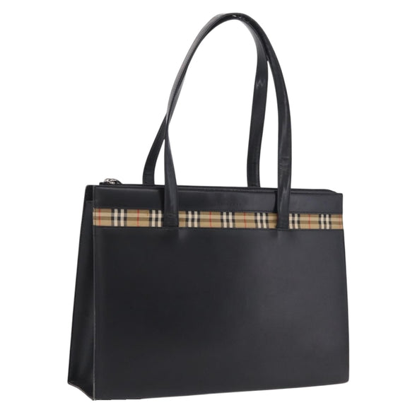 BURBERRY Tote Bag Leather Black Silver Auth ka6595