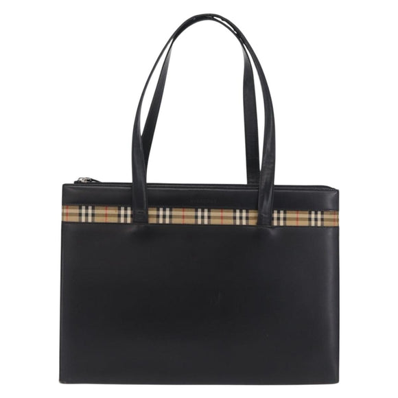 BURBERRY Tote Bag Leather Black Silver Auth ka6595