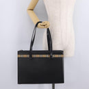 BURBERRY Tote Bag Leather Black Silver Auth ka6595-24