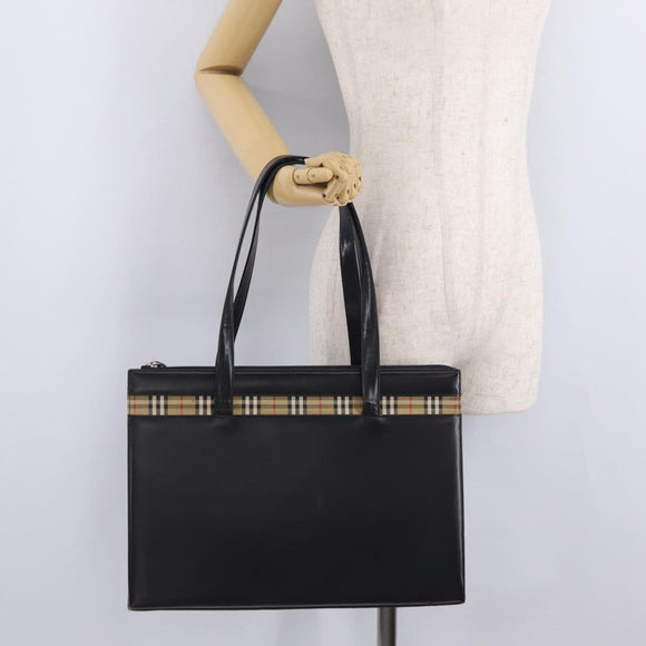 BURBERRY Tote Bag Leather Black Silver Auth ka6595