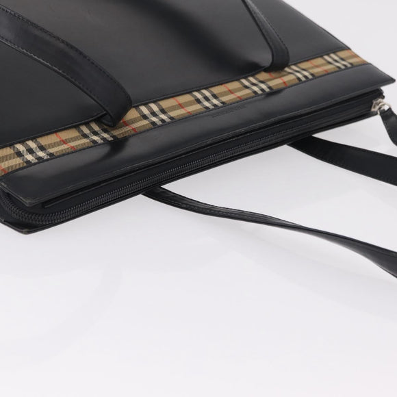 BURBERRY Tote Bag Leather Black Silver Auth ka6595